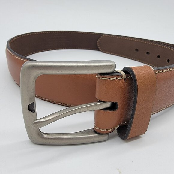 NWOT Men’s Full Grain Genuine Leather Belt‎  Casual Dress Caramel Brown Color 42 - Picture 2 of 5